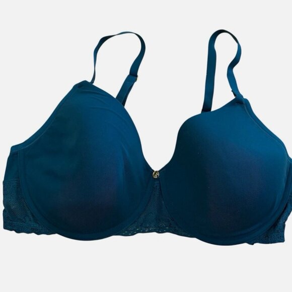 Natori Women's 36 D Teal Blue Lace Adjustable Strap Underwire Contour Bliss Bra - Picture 1 of 9